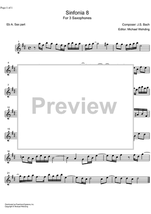 Three Part Sinfonia No. 8 BWV 794 F Major - E-flat Alto Saxophone