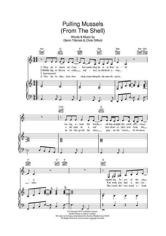 Pulling Mussels" Sheet Music by Squeeze for Piano/Vocal/Chords Sheet