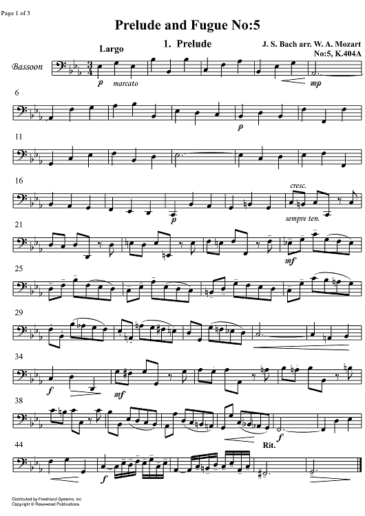 Prelude and Fugue No. 5 KV404A - Bassoon