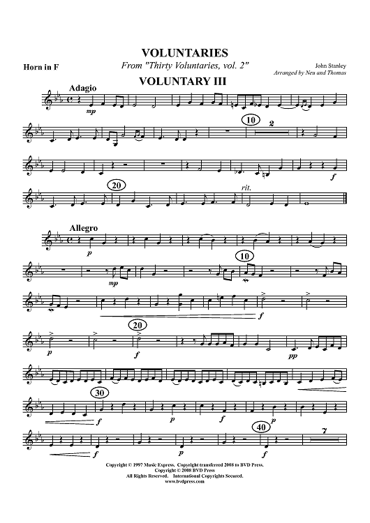 Voluntaries - Horn in F (plus optional part for Trombone)
