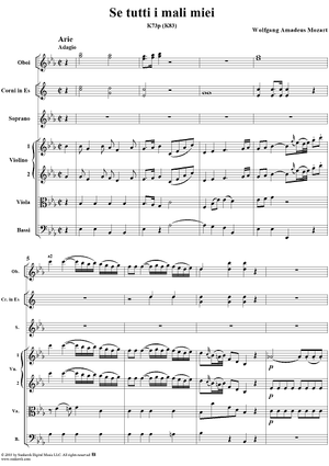 "Se tutti i mali miei", aria, K73p (K83) - Full Score