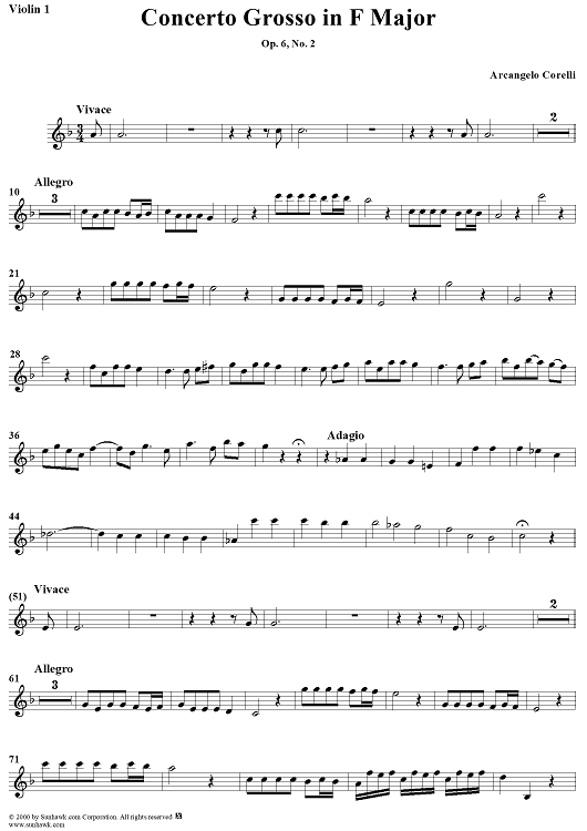 Concerto Grosso No. 2 in F Major, Op. 6, No. 2 - Violin 1