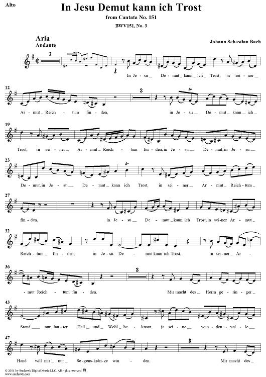 "In Jesu Demut kann ich Trost", Aria, No. 3 from Cantata No. 151: "Süsser Trost, mein Jesus kömmt" - Alto