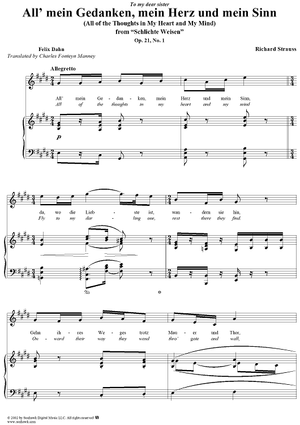 Schlichte Weisen, Op. 21, No. 1: All' mein Gedanken, mein Herz und mein Sinn (All of the thoughts in my heart and my mind)