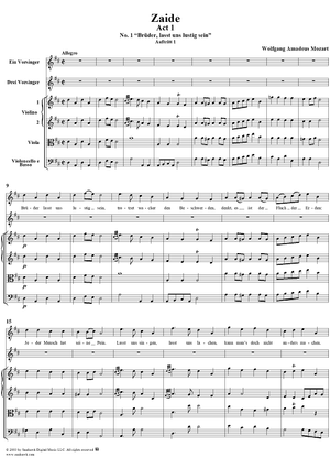 "Brüder, lasst uns lustig sein", No. 1 from "Zaide", Act 1, K336b (K344) - Full Score