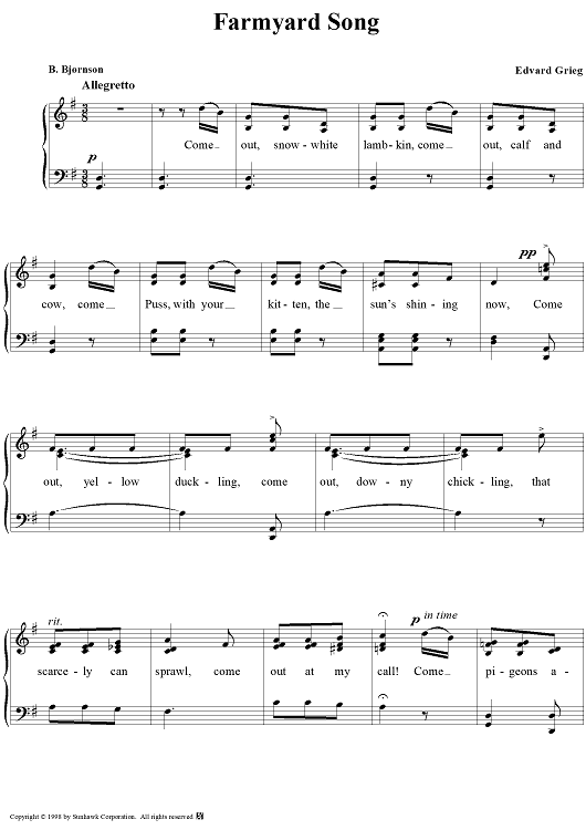 Children's Songs, op. 61, no. 3: Farmyard Song
