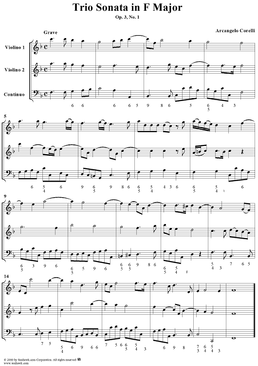Trio Sonata in F Major, Op. 3, No. 1 - Score