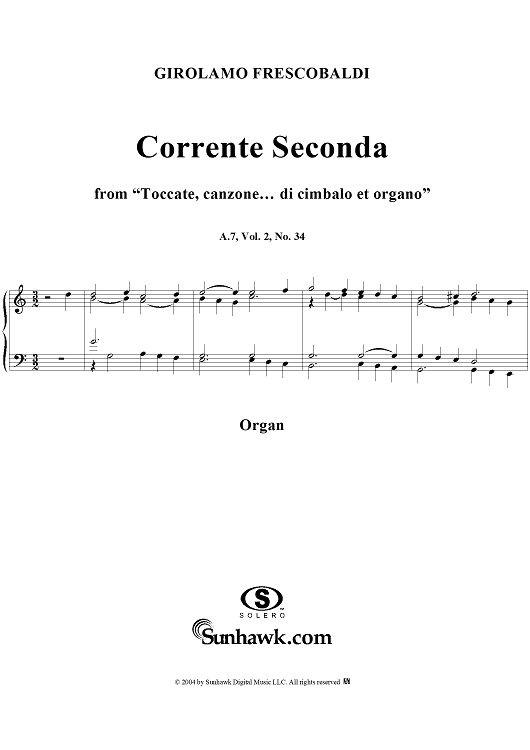 Corrente Seconda, No. 34 from "Toccate, canzone ... di cimbalo et organo", Vol. II
