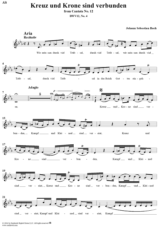 "Kreuz und Krone sind verbunden", Aria, No. 4 from Cantata No. 12: "Weinen, Klagen, Sorgen, Zagen" - Alto