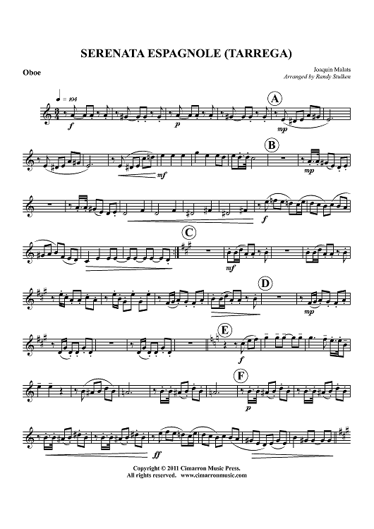 Serenata Espagnole (Tarrega) - Oboe