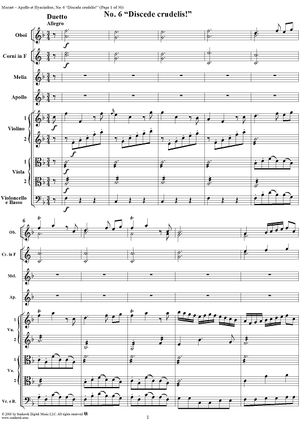 "Discede crudelis!", No. 6 from "Apollo et Hyacinthus" (K38) - Full Score