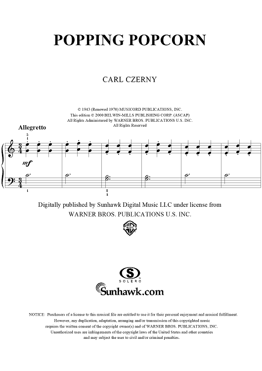 Popping Popcorn" Sheet Music for Easy Piano Sheet Music Now