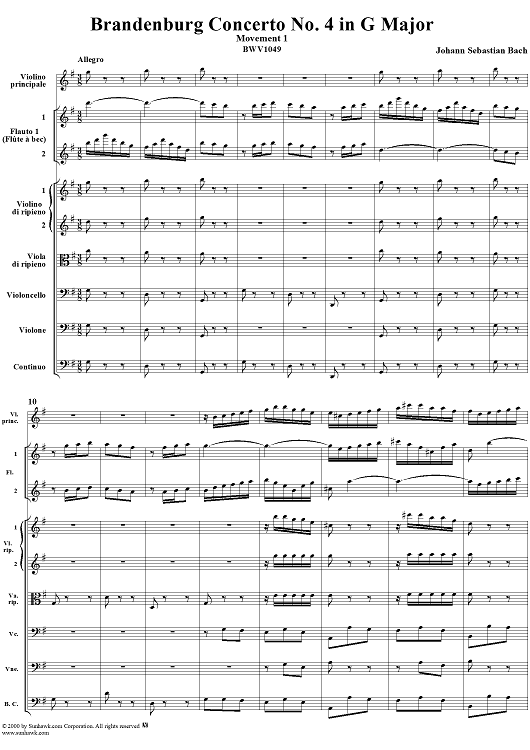Brandenburg Concerto No. 4: Allegro - Score
