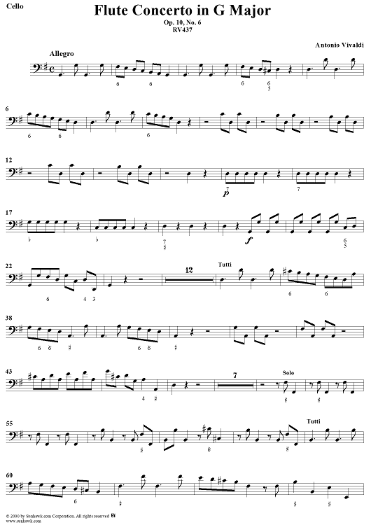 Flute Concerto in G Major, Op. 10, No. 6 - Cello