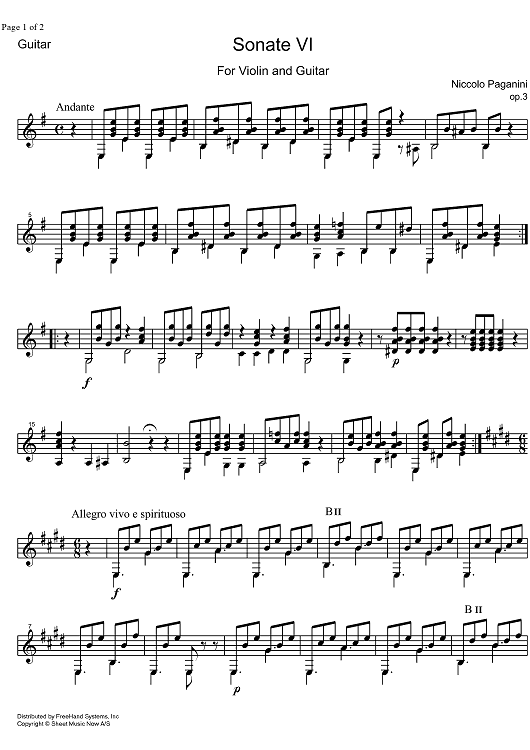 Sonata Op. 3 No. 6 - Guitar