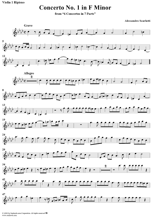 Concerto No. 1 in F Minor from "6 Concerti Grossi" - From "6 Concertos in 7 Parts" - Violin 1