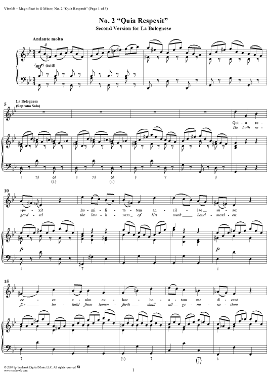 Magnificat in G Minor: No. 2a, Quia Respexit (Second Version for La Bolognese)