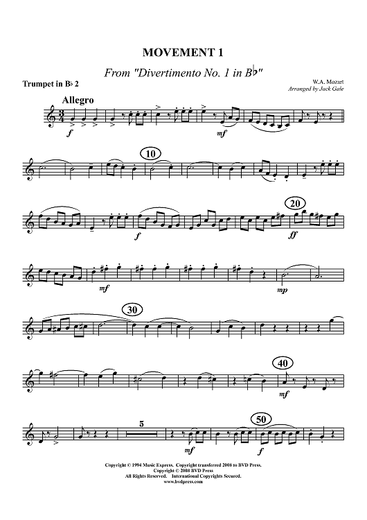 Movement 1 from "Divertimento No. 1 in B-flat" - Trumpet 2