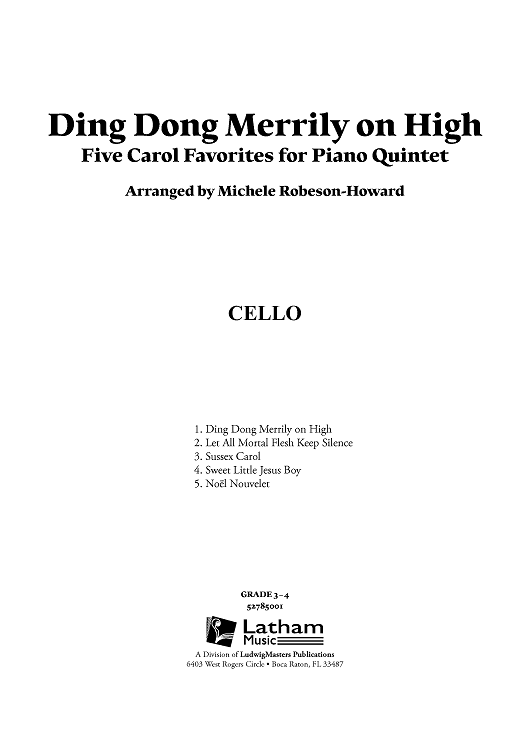 Ding Dong Merrily on High - Five Carol Favorites for Piano Quintet - Cello