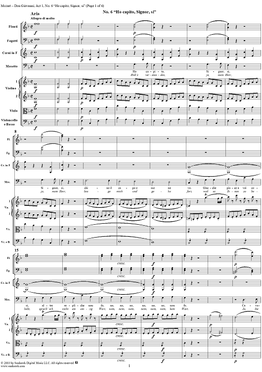 "Hò capito, Signor, si", No. 6 from "Don Giovanni", Act 1, K527 - Full Score