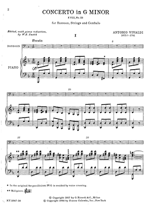 Concerto in G Minor for Basoon, Strings and Cembalo - Piano Accompaniment