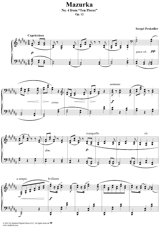Mazurka, No. 4 from "Ten Pieces", Op. 12