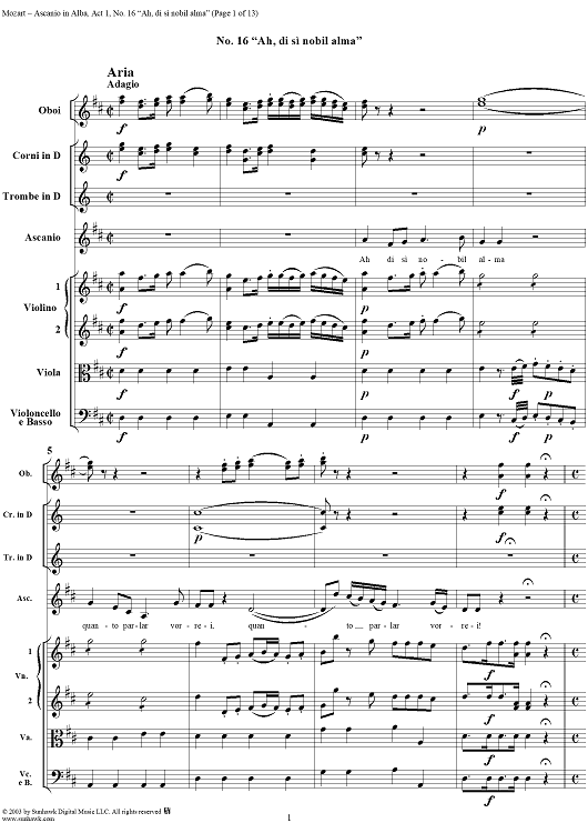 "Ah, di sì nobil alma", No. 16 from "Ascanio in Alba", Act 1, K111 - Full Score