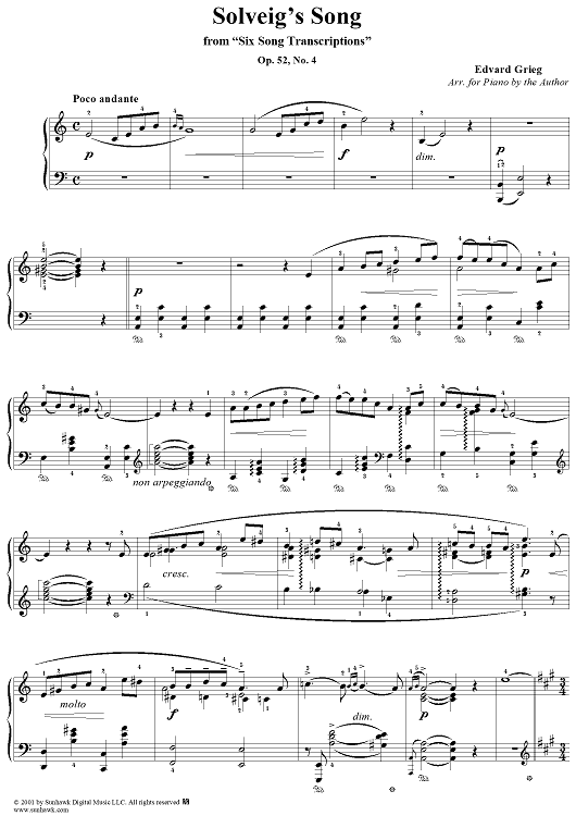 Solveig's Song, from Six Song Transcriptions, Op. 52, no. 4