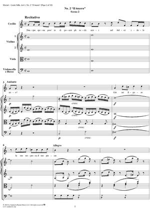 Recitative and Aria: Il tenero, No. 2 from "Lucio Silla", Act 1 - Full Score
