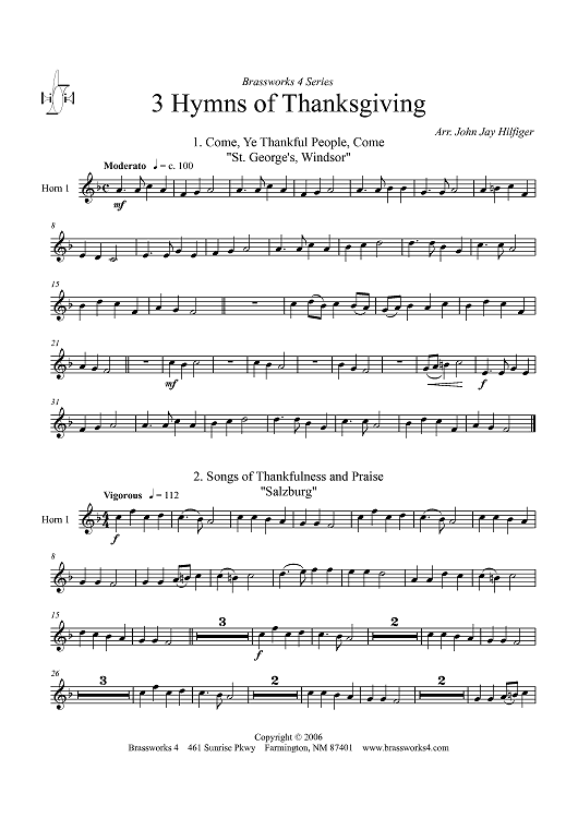 3 Hymns of Thanksgiving - Horn 1