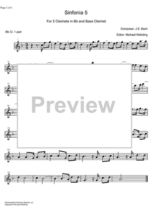 Three Part Sinfonia No. 5 BWV 791 Eb Major - B-flat Clarinet 1