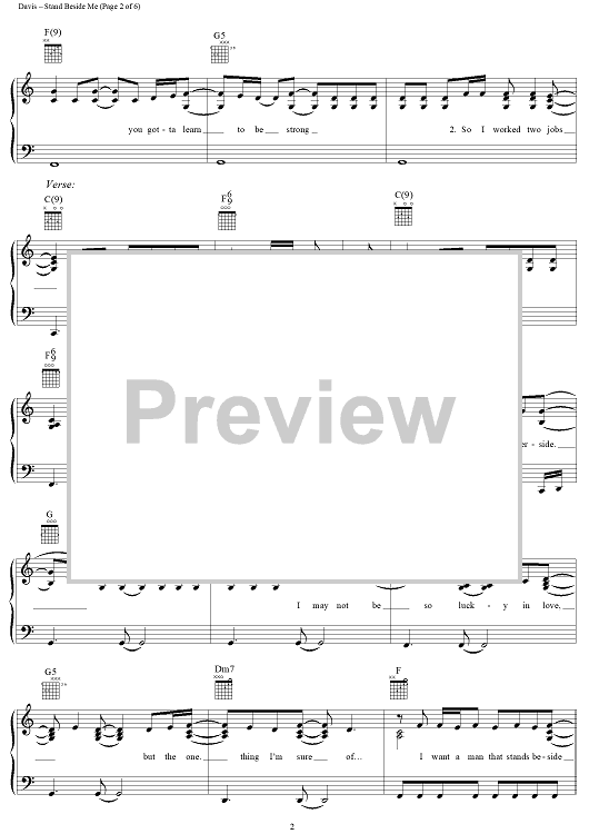 Stand Beside Me" Sheet Music by Jo Dee Messina for Piano/Vocal/Chords