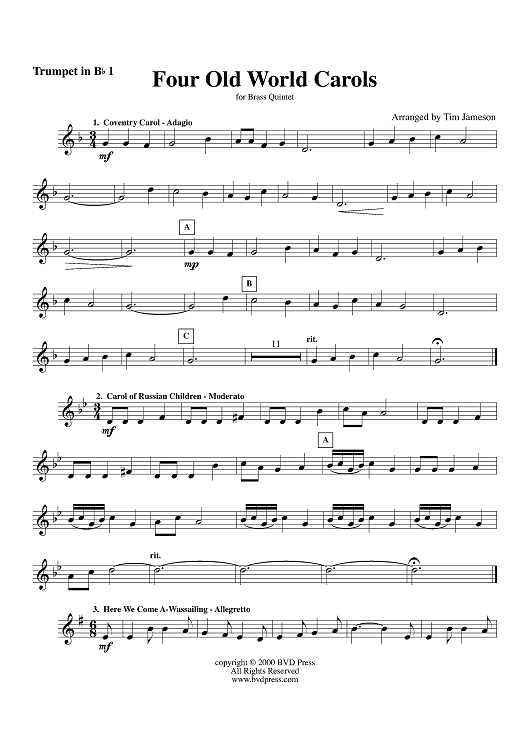 Four Old World Carols - Trumpet 1