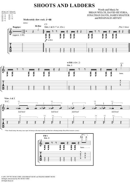 Shoots and Ladders" Sheet Music by Korn for Guitar Tab/Vocal Sheet