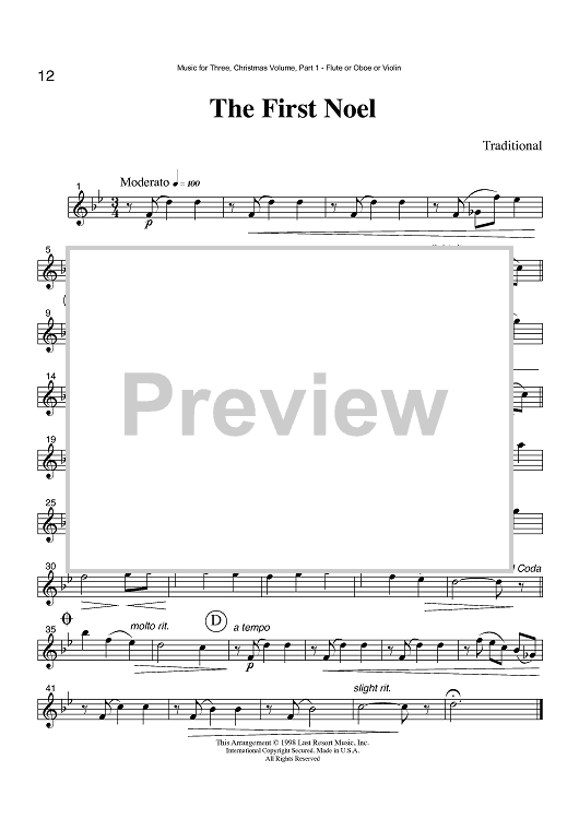 The First Noel - Part 1 Flute, Oboe or Violin