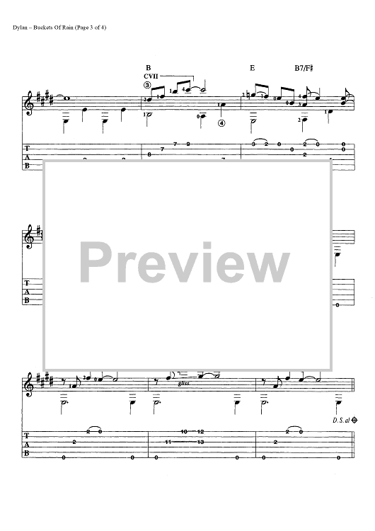 Buckets Of Rain" Sheet Music by Bob Dylan for Guitar Tab/Chords Sheet