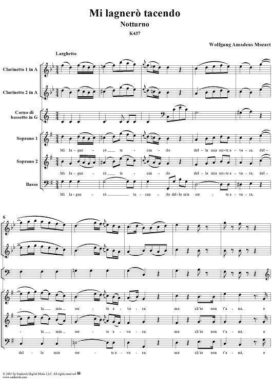Notturno: "Mi lagnerò tacendo", K. 437 - Full Score