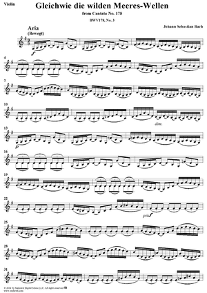"Gleichwie die wilden Meeres-Wellen", Aria, No. 3 from Cantata No. 178: "Wo Gott der Herr nicht bei uns hält" - Violin