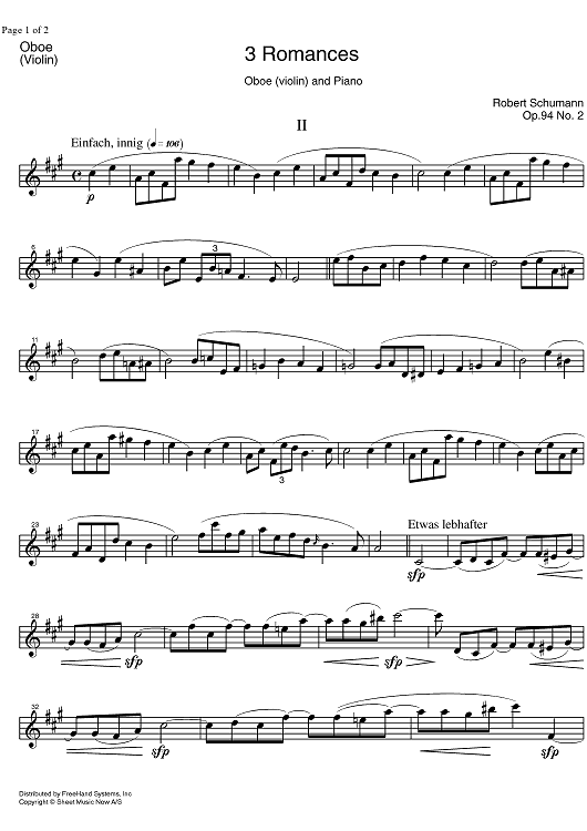 Romance Op.94 No. 2 - Oboe/Violin