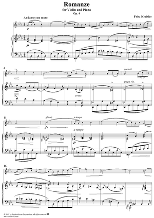 Romanze, Op. 4 - Piano Score