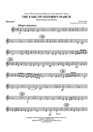 Earl of Oxford's March - Horn in F (plus optional part for Trombone)