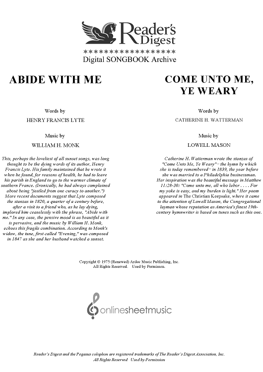 Abide With Me / Come Unto Me, Ye Weary
