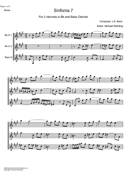 Three Part Sinfonia No. 7 BWV 793 e minor - Score