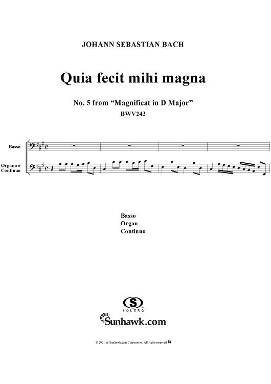 Quia fecit mihi magna (Aria), No. 5 from "Magnificat in D Major"