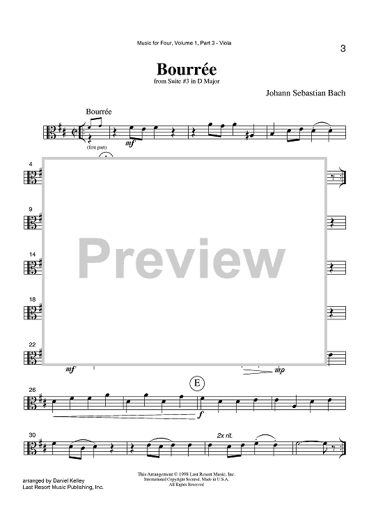 Bourrée - from Suite #3 in D Major - Part 3 Viola