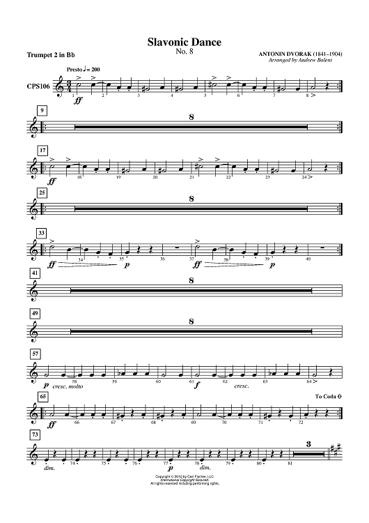 Slavonic Dance No. 8 - Trumpet 2 in Bb