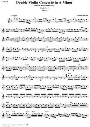 Double Violin Concerto in A Minor    - from "L'Estro Armonico" - Op. 3/8  (RV522) - Violin 1
