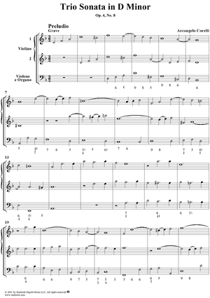 Trio Sonata in D Minor  - Op. 4, No. 8 - Score