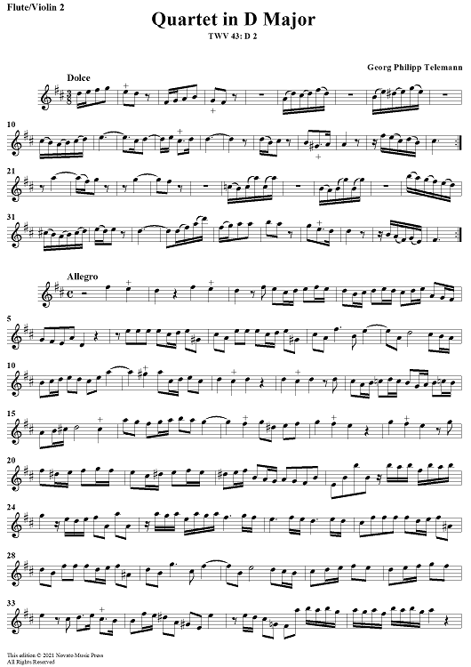 Quartet in D major - Flute 2/Violin 2