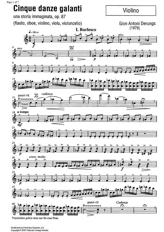 Cinque danze galanti (Five galant dances) Op.87 - Violin